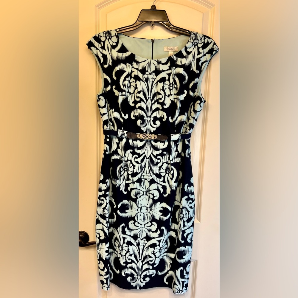 Women’s Dressbarn Dress. Navy blue with mint green design. 14. EUC.